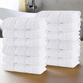 Napa Zero Twist Cotton Solid Waffle Face Towel Washcloth Set of 12 (Color: White, size: 12 Piece Face Towels)