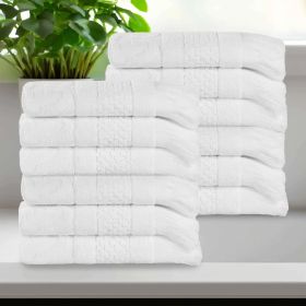 Rolla Cotton Geometric Jacquard Plush Face Towel Washcloth Set of 12 (Color: White, size: 12 Piece Face Towels)