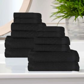 Rolla Cotton Geometric Jacquard Plush Soft Absorbent 12 Piece Towel Set (Color: Black, size: 12 Piece Towel Set)