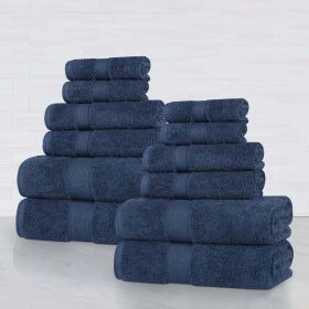 Organic Cotton Plush Solid Assorted 12 Piece Towel Set (Color: Navy Blue, size: 12 Piece Towel Set)