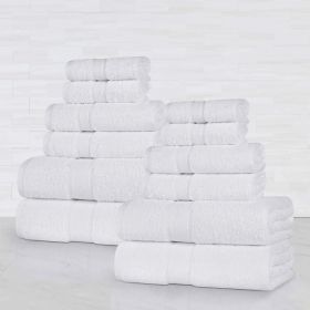 Organic Cotton Plush Solid Assorted 12 Piece Towel Set (Color: White, size: 12 Piece Towel Set)