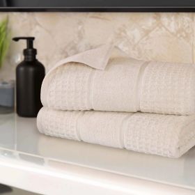 Napa Zero Twist Cotton Solid Waffle Honeycomb Bath Sheet Set of 2 (Color: Ivory, size: 2 Piece Bath Sheets)