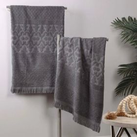 Rolla Cotton Geometric Jacquard Plush Absorbent Bath Sheet Set of 2 (Color: Grey, size: 2 Piece Bath Sheets)