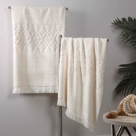 Rolla Cotton Geometric Jacquard Plush Absorbent Bath Sheet Set of 2 (Color: Ivory, size: 2 Piece Bath Sheets)