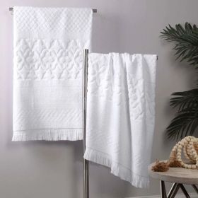 Rolla Cotton Geometric Jacquard Plush Absorbent Bath Sheet Set of 2 (Color: White, size: 2 Piece Bath Sheets)