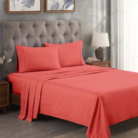 Egyptian Cotton 300 Thread Count Solid Deep Pocket Bed Sheet Set (Set Includes: 4 Piece Set (1 Fitted Sheet. 1 Flat Sheet. 2 Pillowcases), Color: Coral)