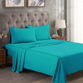 Egyptian Cotton 300 Thread Count Solid Deep Pocket Bed Sheet Set (Set Includes: 4 Piece Set (1 Fitted Sheet. 1 Flat Sheet. 2 Pillowcases), Color: Teal)