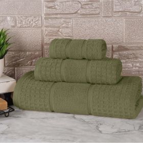 Napa Zero Twist Cotton Solid Waffle Honeycomb 3 Piece Towel Set (Color: Forest Green, size: 3 Piece Towel Set)