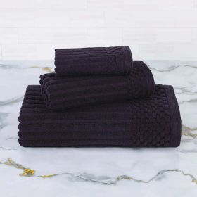 Soho Ribbed Cotton Absorbent 3 Piece Assorted Towel Set (Color: Black, size: 3 Piece Towel Set)