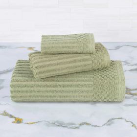 Soho Ribbed Cotton Absorbent 3 Piece Assorted Towel Set (Color: Sage, size: 3 Piece Towel Set)