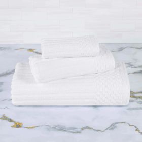 Soho Ribbed Cotton Absorbent 3 Piece Assorted Towel Set (Color: White, size: 3 Piece Towel Set)