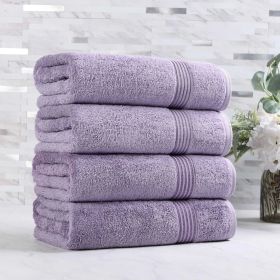 Heritage Egyptian Cotton Plush Absorbent Luxury Bath Towel Set of 4 (Color: Royal Purple, size: 4 Piece Bath Towels)
