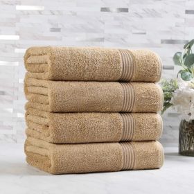 Heritage Egyptian Cotton Plush Absorbent Luxury Bath Towel Set of 4 (Color: Toast, size: 4 Piece Bath Towels)