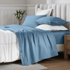 Egyptian Cotton 650 Thread Count Eco-Friendly Solid Sheet Set (Color: Medium Blue, size: Twin)