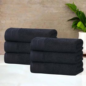 Honeycomb Textured Waffle Border Cotton Hand Towels, Set of 4 (Color: Black, size: 4 Piece Hand Towels)