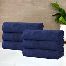 Honeycomb Textured Waffle Border Cotton Hand Towels, Set of 4 (Color: Navy Peony, size: 4 Piece Hand Towels)