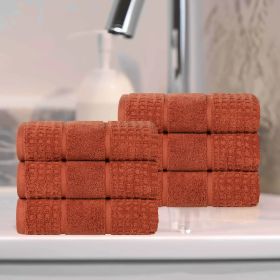 Napa Zero Twist Cotton Solid Waffle Honeycomb Hand Towel Set of 6 (Color: Rust, size: 6 Piece Hand Towels)