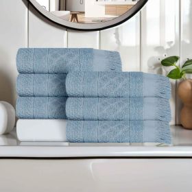 Rolla Cotton Geometric Jacquard Plush Absorbent Hand Towel Set of 6 (Color: Blue, size: 6 Piece Hand Towels)