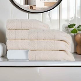 Rolla Cotton Geometric Jacquard Plush Absorbent Hand Towel Set of 6 (Color: Ivory, size: 6 Piece Hand Towels)