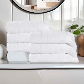 Rolla Cotton Geometric Jacquard Plush Absorbent Hand Towel Set of 6 (Color: White, size: 6 Piece Hand Towels)