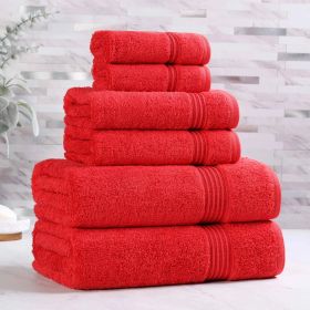 Heritage Egyptian Cotton Plush Absorbent Luxury 6 Piece Towel Set (Color: Red, size: 6 Piece Towel Set)