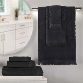 Rolla Cotton Geometric Jacquard Plush Soft Absorbent 6 Piece Towel Set (Color: Black, size: 6 Piece Towel Set)