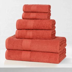 Eco-Friendly Ring Spun Cotton Towel Set Collection (Color: Coral, size: 6 Piece Towel Set)