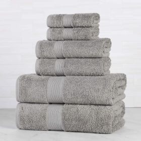 Organic Cotton Solid Plush Assorted 6 Piece Towel Set (Color: Silver, size: 6 Piece Towel Set)