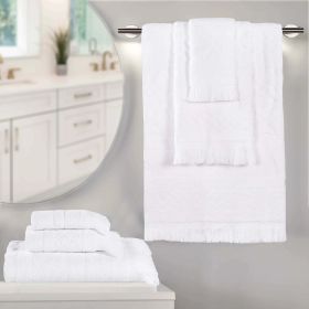 Rolla Cotton Geometric Jacquard Plush Soft Absorbent 6 Piece Towel Set (Color: White, size: 6 Piece Towel Set)