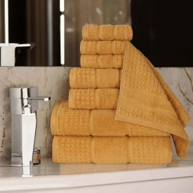 Napa Zero Twist Cotton Solid Waffle Honeycomb 8 Piece Towel Set (Color: Gold, size: 8 Piece Towel Set)