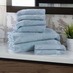 Rolla Cotton Geometric Jacquard Plush Soft Absorbent 8 Piece Towel Set (Color: Blue, size: 8 Piece Towel Set)