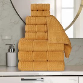 Napa Zero Twist Cotton Solid Waffle Honeycomb 9 Piece Towel Set (Color: Gold, size: 9 Piece Towel Set)