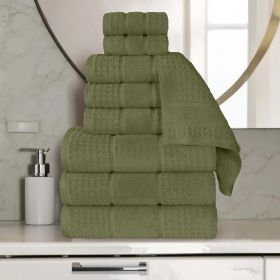 Napa Zero Twist Cotton Solid Waffle Honeycomb 9 Piece Towel Set (Color: Forest Green, size: 9 Piece Towel Set)