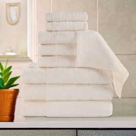 Rayon from Bamboo Eco-Friendly Fluffy Soft Solid 9 Piece Towel Set (Color: Ivory, size: 9 Piece Towel Set)