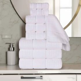 Napa Zero Twist Cotton Solid Waffle Honeycomb 9 Piece Towel Set (Color: White, size: 9 Piece Towel Set)