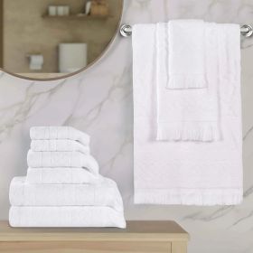 Rolla Cotton Geometric Jacquard Plush Soft Absorbent 9 Piece Towel Set (Color: White, size: 9 Piece Towel Set)