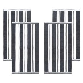 Cabana Stripe Oversized Cotton Beach Towel Set Of 2,4,6 (Set of: 4 Piece Beach Towel Set, Color: Charcoal)