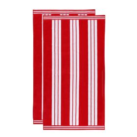 Cabana Stripe Oversized Cotton Beach Towel Set Of 2,4,6 (Set of: 2 Piece Beach Towel Set, Color: Red)