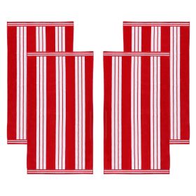 Cabana Stripe Oversized Cotton Beach Towel Set Of 2,4,6 (Set of: 4 Piece Beach Towel Set, Color: Red)