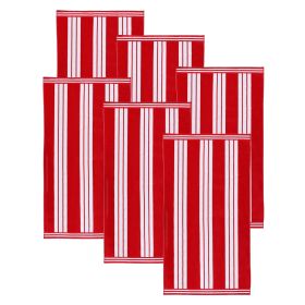 Cabana Stripe Oversized Cotton Beach Towel Set Of 2,4,6 (Set of: 6 Piece Beach Towel Set, Color: Red)