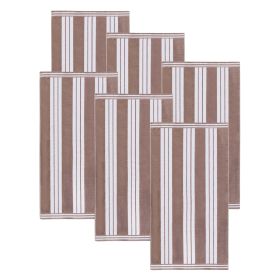 Cabana Stripe Oversized Cotton Beach Towel Set Of 2,4,6 (Set of: 6 Piece Beach Towel Set, Color: Taupe)