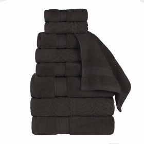 Chevron Zero Twist Solid and Jacquard Cotton 9 Piece Towel Set (Color: Black, size: 9 Piece Towel Set)