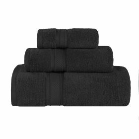Chevron Zero Twist Solid Soft Absorbent Cotton 3 Piece Towel Set (Color: Black, size: 3 Piece Towel Set)