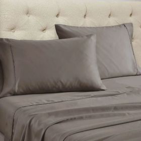 Cotton Blend Solid Deep Pocket Bed Sheet Set (Color: Grey, size: King)