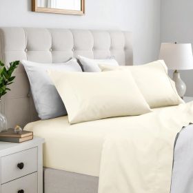 600 Thread Count Cotton Blend Solid Deep Pocket Bed Sheet Set (Color: Ivory, size: Queen)