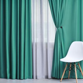 Solid Machine Washable Room Darkening Blackout Curtains, Set of 2 (Color: Cerulean Blue - 2 Piece, size: 52" X 84")