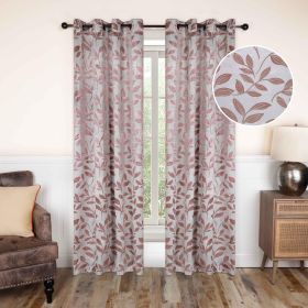 Leaves Machine Washable Room Darkening Blackout Curtains, Set of 2 (Color: Champagne, size: 52" X 84")