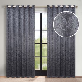 Leaves Room Darkening Grommet Blackout Curtain Panels, Set of 2 (Color: Charcoal, size: 70" x 84")