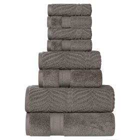 Chevron Zero Twist Solid and Jacquard Cotton 8 Piece Towel Set (Color: Charcoal, size: 8 Piece Towel Set)