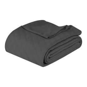 Milan Cotton Textured Jacquard Striped Lightweight Woven Blanket (Color: Charcoal, size: Full/Queen)